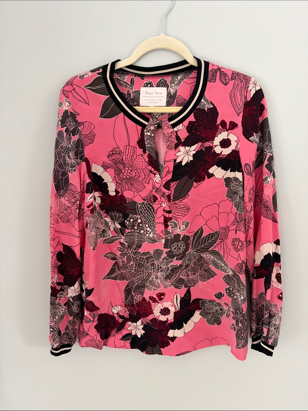 Pink Floral Long-Sleeve Henley Top